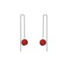 White Gold Plated July Birthpearl Corel Red Crystal Pearl Thread Dangling Earrings