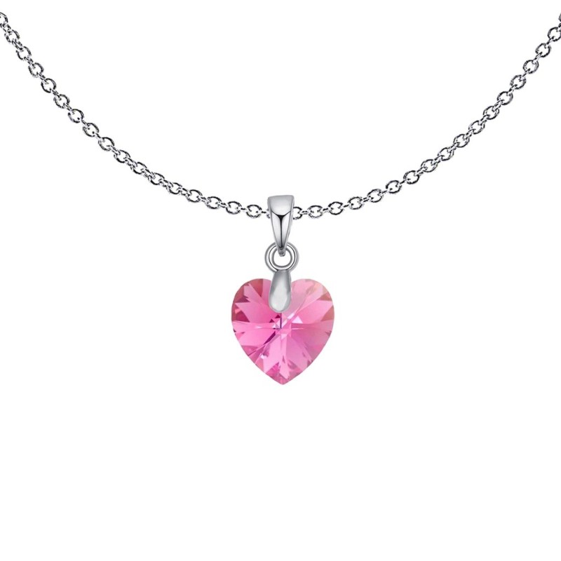 XILION Rose Aurora Borealis Heart Dainty Pendant Necklace Embellished with Premium Grade Austrian Crystal