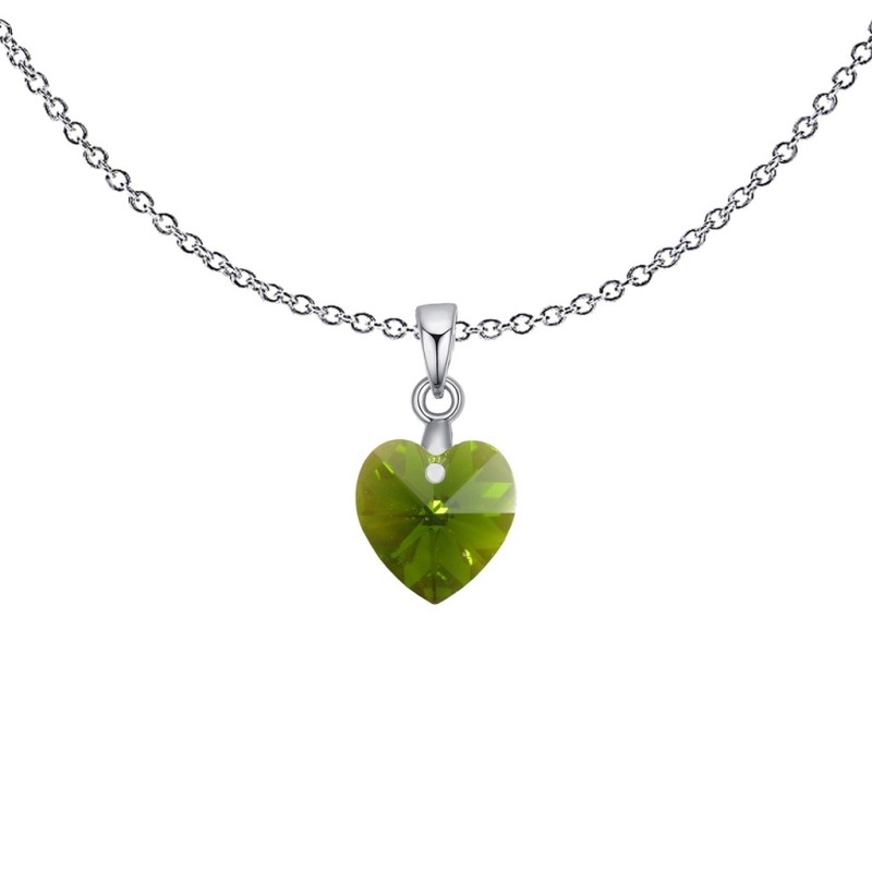 XILION Olivine Heart Dainty Pendant Necklace Embellished with Premium Grade Austrian Crystal