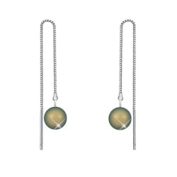 White Gold Plated August Birthpearl Iridescent Green Crystal Pearl Thread Dangling Earrings