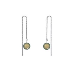 White Gold Plated August Birthpearl Iridescent Green Crystal Pearl Thread Dangling Earrings