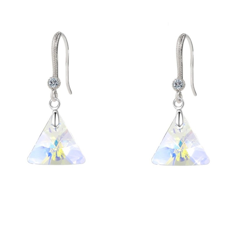 Crystal AB XILION Triangle Elegant 18K White Gold Plated Earrings Embellished with Premium Grade Austrian Crystals