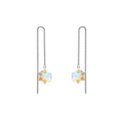 White Gold Plated Hexagon Star Crystal Blue AB Thread Dangling Earrings ( Made In Japan )