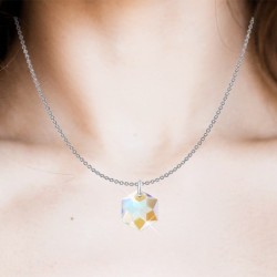 Crystal Blue AB Hexagon Star Pendant Premium Steel Necklace Embellished with Premium Grade Austrian Crystal