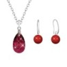 Ruby Crystal Pear Shaped Pendant Necklace Jewellery Set Embellished with Premium Grade Austrian Crystals