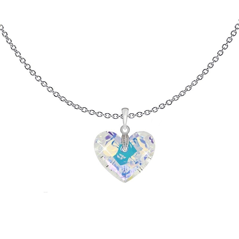 Truly In Love Crystal AB Heart Pendant Steel Necklace Embellished With Premium Grade Austrian Crystal