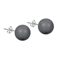 Dark Grey Large 12mm Crystal Pearl Steel Stud Earrings Embellished with Austrian Crystal Pearls