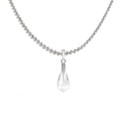 18k White Gold Plated Clear Crystal Teardrop Pendant Ball Chain Necklace Embellished with Austrian Crystal