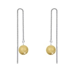 White Gold Plated November Birthpearl Gold Crystal Pearl Thread Dangling Earrings