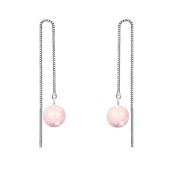 White Gold Plated October Birthpearl Rosaline Crystal Pearl Thread Dangling Earrings