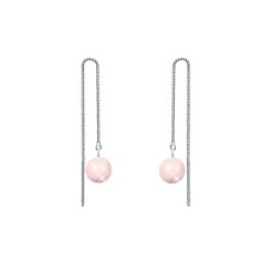 White Gold Plated October Birthpearl Rosaline Crystal Pearl Thread Dangling Earrings