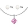 October Birthstone Rose Princess Cut Crystal Pendant With White Cabochon 10mm Crystal Pearls Stud Earrings Set