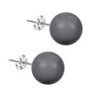 Dark Grey Large 12mm Crystal Pearl Steel Stud Earrings Embellished with Austrian Crystal Pearls