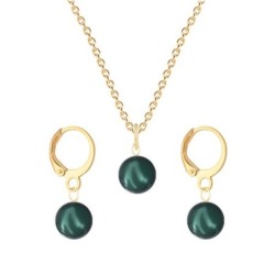 December Birthpearl Gold Plated Premium Steel Iridescent Tahitian 8mm Austrian Crystal Pearl Pendant With Earrings Set