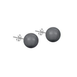 Dark Grey Large 12mm Crystal Pearl Steel Stud Earrings Embellished with Austrian Crystal Pearls