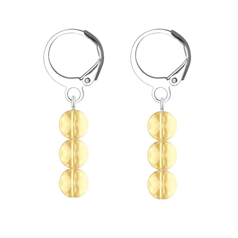 Premium Stainless Steel Hoop Golden Shadow Trilogy Globe Crystals Earrings (Made In Japan)