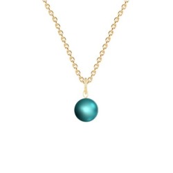 Gold Plated Premium Steel 2023 New Colour Iridescent Dark Turquoise 8mm Simply Crystal Pearl Necklace (Made In Japan)