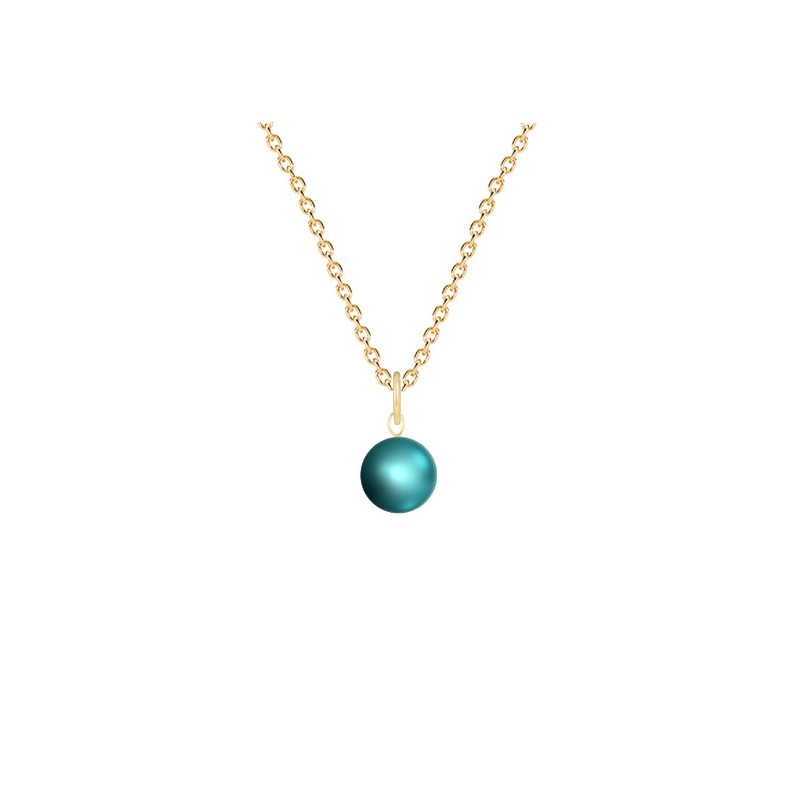 Gold Plated Premium Steel 2023 New Colour Iridescent Dark Turquoise 8mm Simply Crystal Pearl Necklace (Made In Japan)