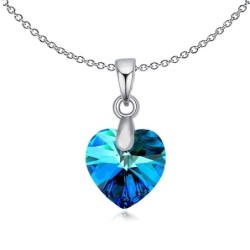 XILION Bermuda Blue Heart Dainty Pendant Necklace Embellished with Premium Grade Austrian Crystal