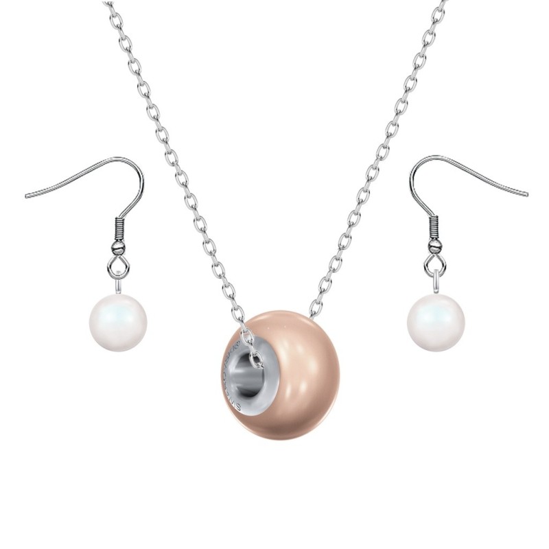 Crystal BeCharmed Pearl Rose Gold Premium Steel Jewellery Set Embellished with Premium Grade Austrian Crystal Pearls