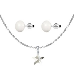 New Star Silver Shade Austrian Crystal Pendant With White Cabochon Crystal Pearls Premium Steel 10mm Earrings