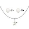 New Star Silver Shade Austrian Crystal Pendant With White Cabochon Crystal Pearls Premium Steel 10mm Earrings