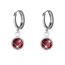 18K White Gold Plated Ruby Crystal Hoop Earrings Embellished with Premium Grade Austrian Crystals