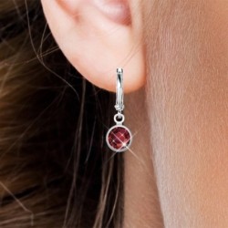 18K White Gold Plated Ruby Crystal Hoop Earrings Embellished with Premium Grade Austrian Crystals