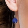 White Gold Plated September Birthpearl Dark Lapis Blue Crystal Pearl Thread Dangling Earrings