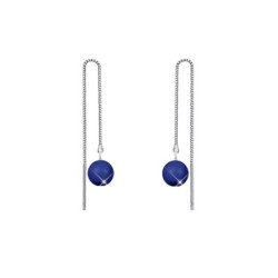 White Gold Plated September Birthpearl Dark Lapis Blue Crystal Pearl Thread Dangling Earrings