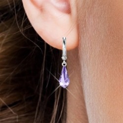 Tanzanite Crystal Teardrop Hoop Earrings Embellished with Premium Grade Austrian Crystals