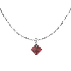 January Birthstone Siam Red Princess Cut Crystal Pendant With Dark Grey Cabochon 10mm Crystal Pearls Stud Earrings Set