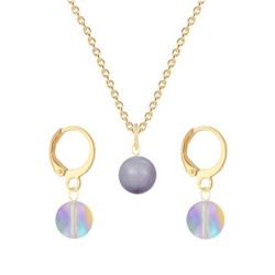 Gold Plated Premium Steel Mauve Crystal Pearl Pendant With Paradise Shine Austria Globe Hoop Earrings Set