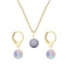 Gold Plated Premium Steel Mauve Crystal Pearl Pendant With Paradise Shine Austria Globe Hoop Earrings Set