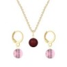 Gold Plated Premium Steel Bordeaux Crystal Pearl Pendant With Antique Pink Austria Globe Hoop Earrings Set