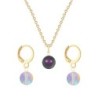 Gold Plated Premium Steel Iridescent Purple Crystal Pearl Pendant With Paradise Shine Austria Globe Hoop Earrings Set