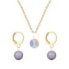 Gold Plated Premium Steel Paradise Shine 8mm Austria Globe Pendant With Mauve Crystal Pearl Hoop Earrings Set