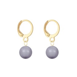 Gold Plated Premium Steel Paradise Shine 8mm Austria Globe Pendant With Mauve Crystal Pearl Hoop Earrings Set