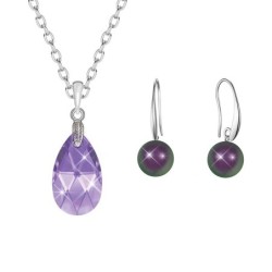 Tanzanite Crystal Pear Shaped Pendant Necklace Jewellery Set Embellished with Premium Grade Austrian Crystals