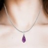 18k White Gold Plated Amethyst Crystal Teardrop Pendant Ball Chain Necklace Embellished with Austrian Crystal