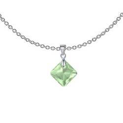 August Birthstone Peridot Princess Cut Crystal Pendant Necklace Embellished With Premium Grade Austrian Crystal