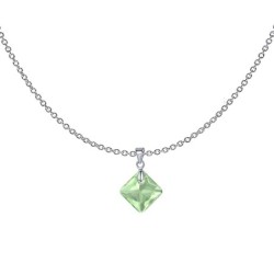 August Birthstone Peridot Princess Cut Crystal Pendant Necklace Embellished With Premium Grade Austrian Crystal