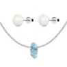 Aquamarine Fortune Bead Premium Steel Necklace With Stud Earrings Set Embellished with Premium Grade Austrian Crystals