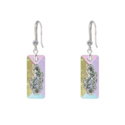 Limited Edition Elegant White Gold Plated Crystal Aurora Borealis Growing Crystal Rectangle Premium Earrings