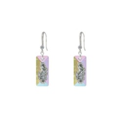 Limited Edition Elegant White Gold Plated Crystal Aurora Borealis Growing Crystal Rectangle Premium Earrings