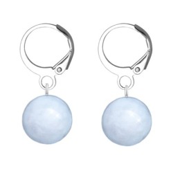 Premium Steel Hoop Natural 12mm Aquamarine Crystal Earrings