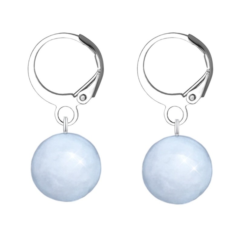 Premium Steel Hoop Natural 12mm Aquamarine Crystal Earrings