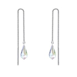 White Gold Plated AB Teardrop Crystal Thread Dangling Earrings Embellished with Premium Grade Austrian Crystals