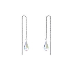 White Gold Plated AB Teardrop Crystal Thread Dangling Earrings Embellished with Premium Grade Austrian Crystals