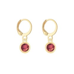 18K Gold Plated Ruby Crystal Slim Hoop Earrings Embellished with Premium Grade Austrian Crystals (Made In Japan)